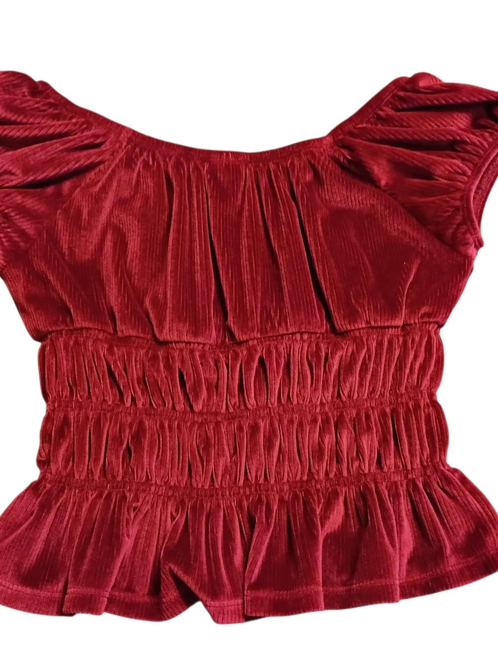 Like New! Girls Velvet Romper - Red Burgundy Ruffle 7/8